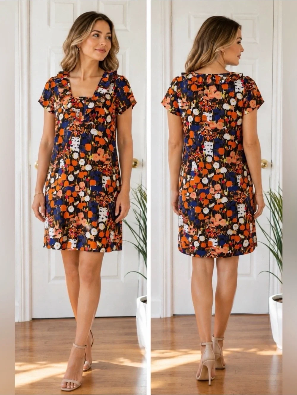 J.Crew 100% Silk Abstract Floral Flutter Sleeve Dress Size 8 Lined